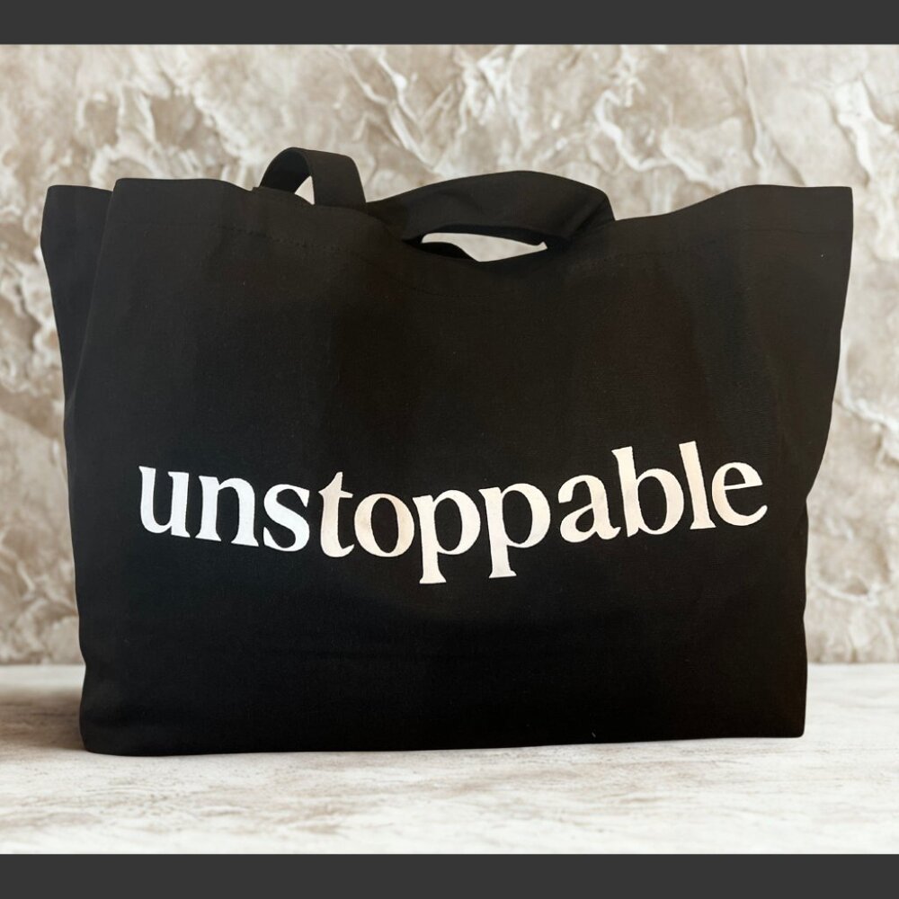 Black "unstoppable" Canvas Tote Bag